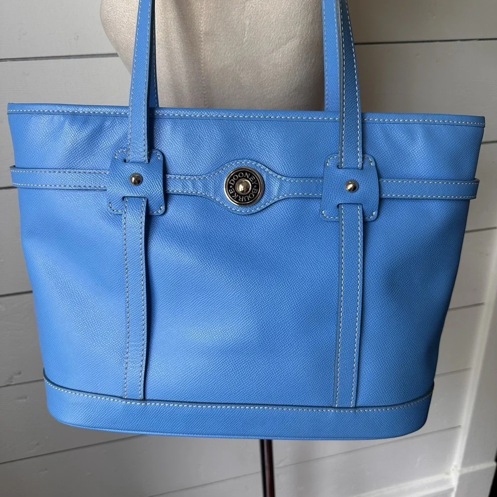 Dooney & Bourke Large Sky Blue Leather Tote Bag Cerulean Office Travel Preppy